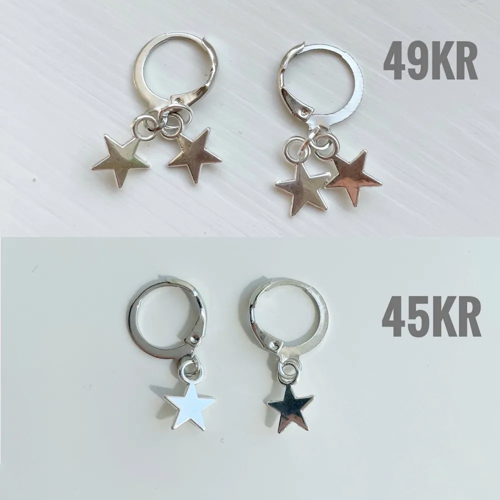 Fina örhängen på bild 2✨ Armbanden på bild 1 och 3 kostar 35kr styck⭐️ skriv om ni önskar annan färg på armbanden! Örhängena går även att få med guldigstjärna om de skulle önskas😍. Toppar.