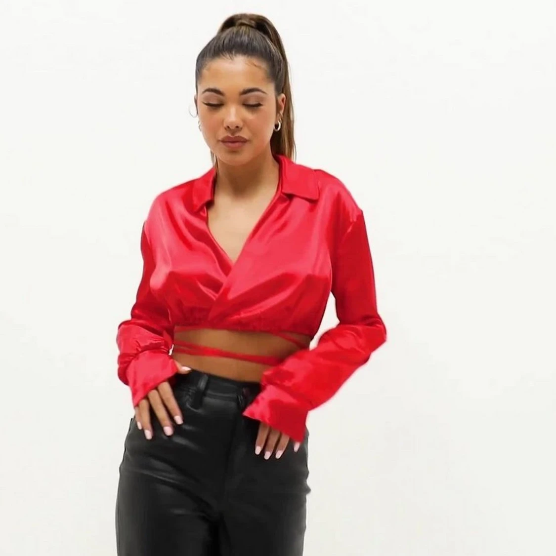 Red satin wrapped blouse  - 90