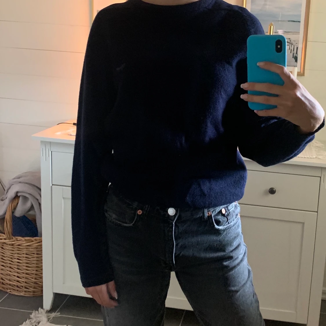 marinblå ull tröja - 90