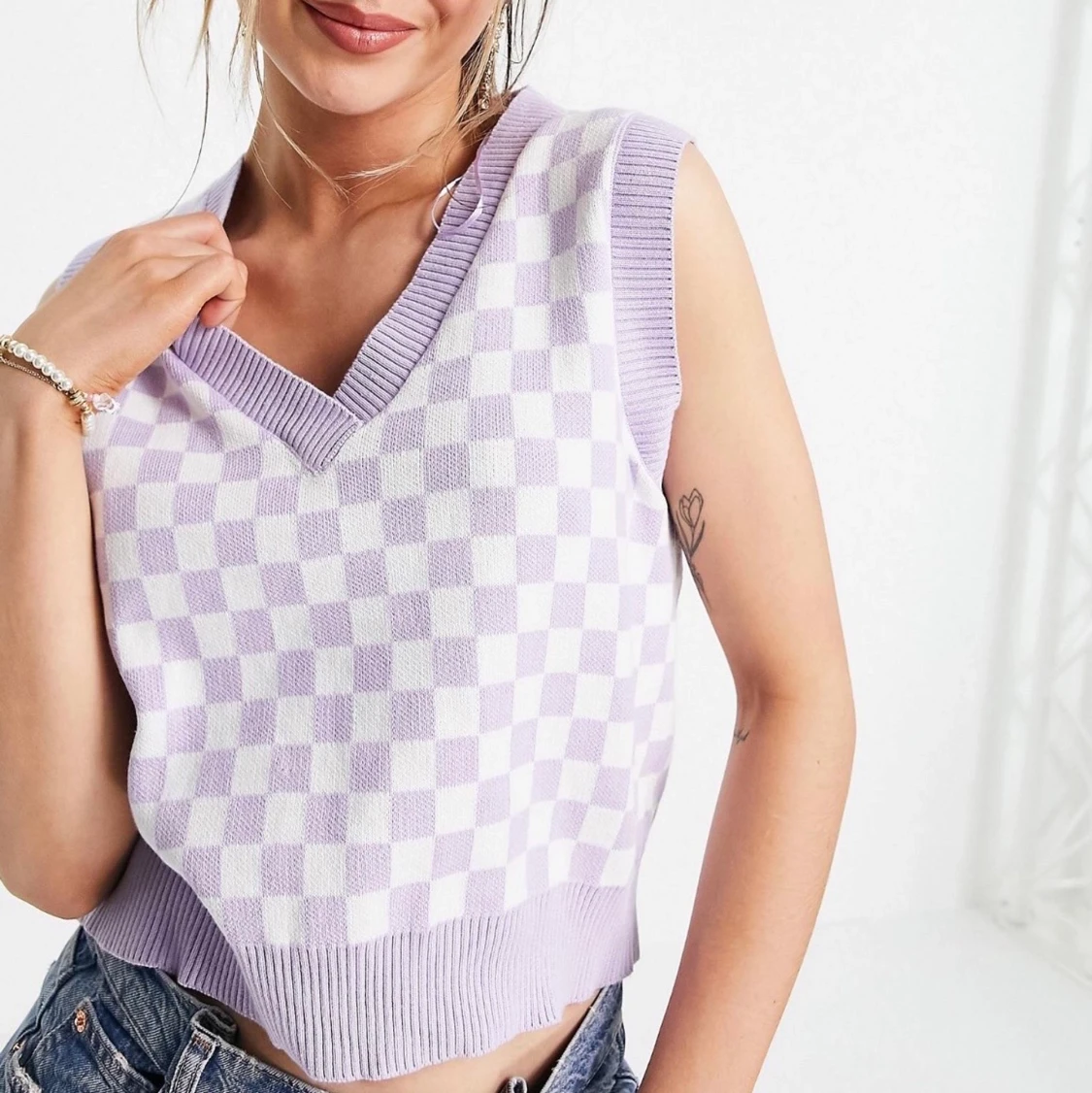 Lila/Vit rutig väst - 90