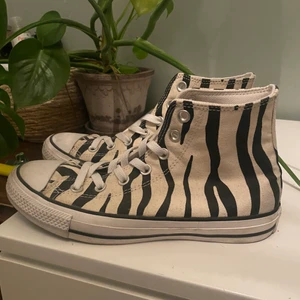 Coverse zebramönster - Converse med zebramönster i strl 38. Använda några gånger, bra skick förutom lite smuts som lätt kan tvättas bort! 