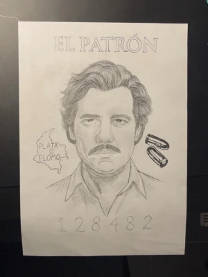 Handritad El Patrón affisch - Säljer en handritad blyertsteckning av en känd man.