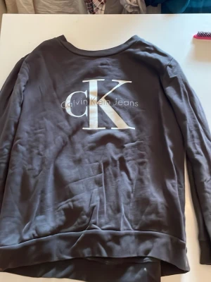 Grå sweatshirt från Calvin Klein Jeans - Mjuk och stilren grå sweatshirt från Calvin Klein Jeans med stort vitt CK-tryck och logga på bröstet. Tröjan har rund halsringning, långa ärmar och ribbade muddar vid ärmslut och nederkant. Perfekt för en avslappnad och trendig look.