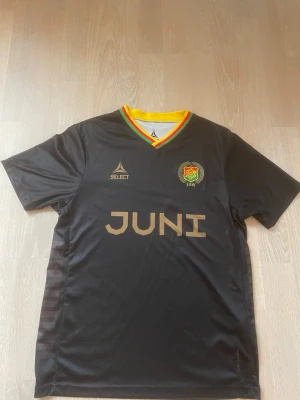 Svart Gais tröja  - Snygg svart fotbollströja från Select med klubbmärke på bröstet och texten JUNI på magen. V-ringad krage med gula, gröna och röda detaljer. Tillverkad i lätt och ventilerande material, perfekt för träning eller match.