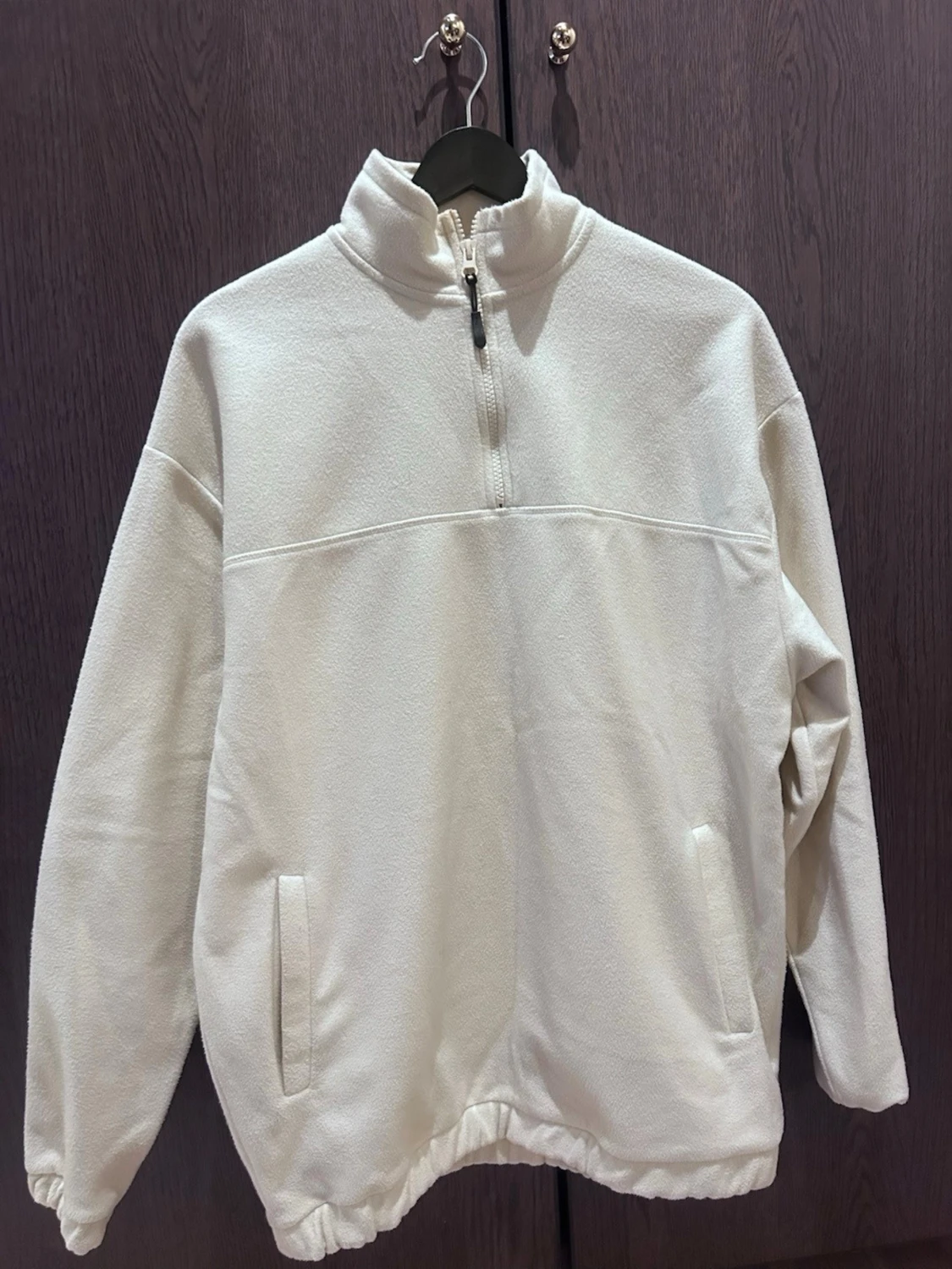 Vit/beige fleece-tröja med half zip