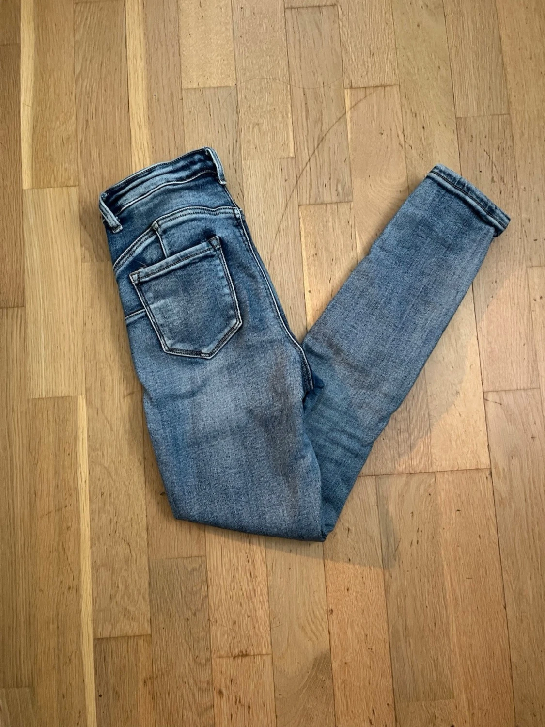 Blå high waist skinny jeans - 1