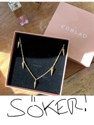 Guldigt halsband med konformade hängen - Söker detta halsband från Edblad! Skriv gärna till mig vad ni kan tänka er sälja detta för till mig så kan vi diskutera pris! Halsbandet behöver inte vara nytt men ska se ut att vara i mycket bra skick.