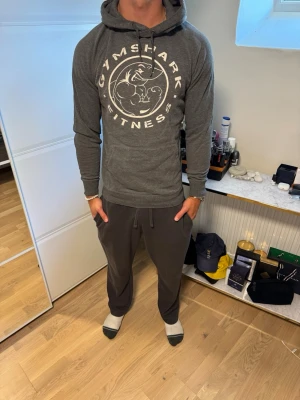 Vintage Gymshark hoodie - Säljer en vintage mörkgrå hoodie från Gymshark. Den har gamla loggan och har  med en mer slim passform                                     Priset är inte hugget i sten vid en snabb deal och skriv vid minsta funderingar🪨💫
