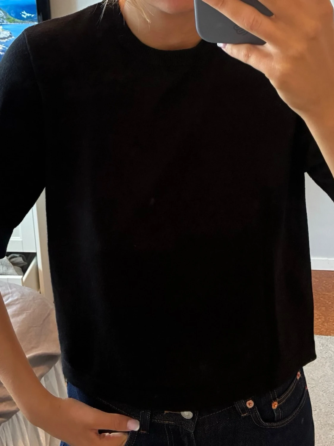 Svart enkel topp med kort ärm
