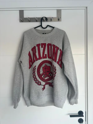 Grå sweatshirt med Arizona-tryck - Snygg grå sweatshirt med stort rött Arizona-tryck och universitetslogga framtill. Tröjan har rund halsringning, långa ärmar och ribbade muddar vid ärmslut och nederkant. Perfekt för en avslappnad och sportig stil.