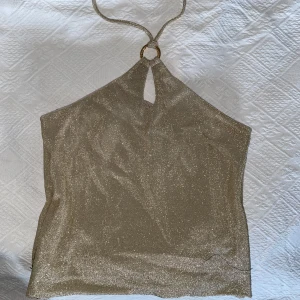 guldglittrig halterneck - Guldglittrig halternecktopp som jag sytt in så den passar xs-s. Sömmarna jag sytt är väldigt dåliga så skulle rekommendera att sy över de med en symaskin så de inte går upp!! 💗