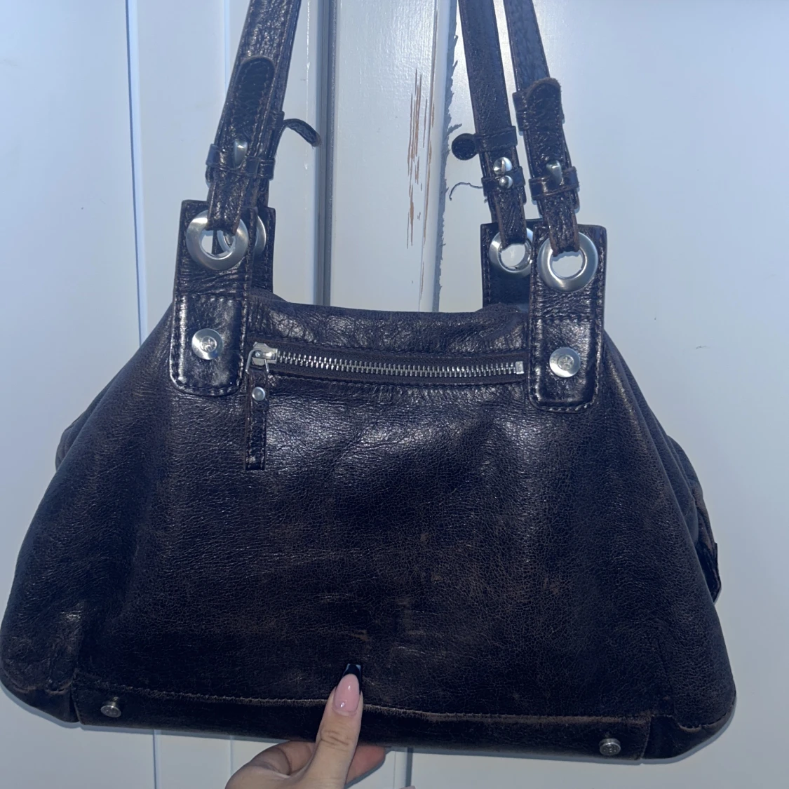 vintage brun läder väska - 90