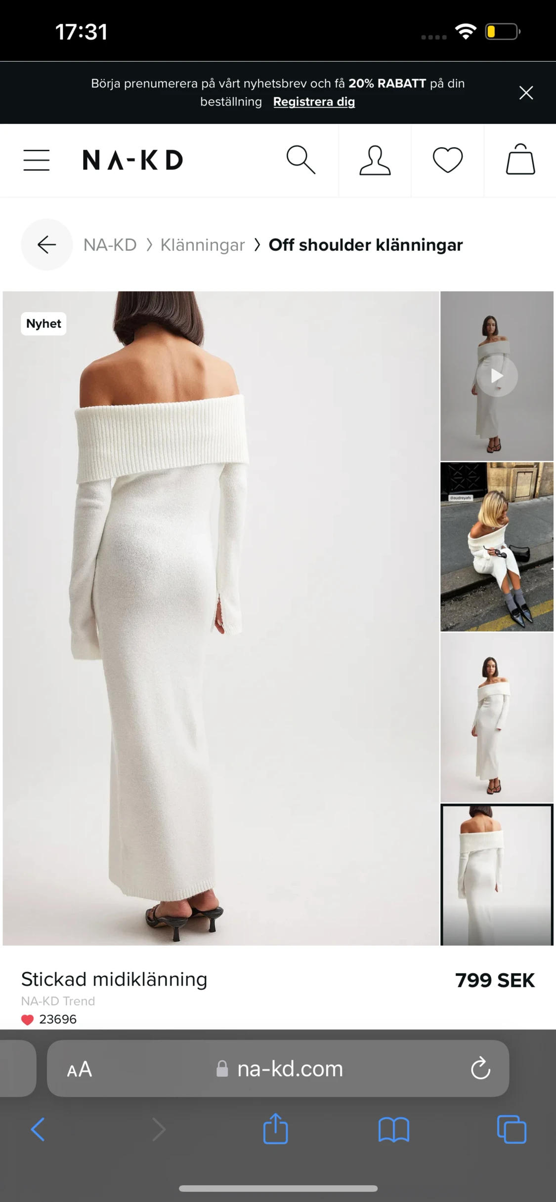 Vit off shoulderklänning - 90