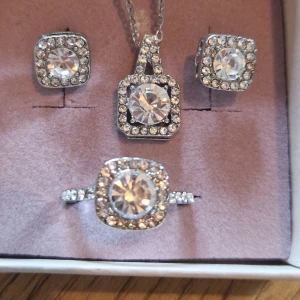 Smyckes set i rostfrittstål.  - Jätte fint smyckeset i rostfrittstål. Med örhängen, ring i stl 17-18. Halsband 45 cm.   Duscha/bada med dom. Tappar inte färg.  Obs ask ingår ej.  Perfekt julklapp till nån du tycker om. 