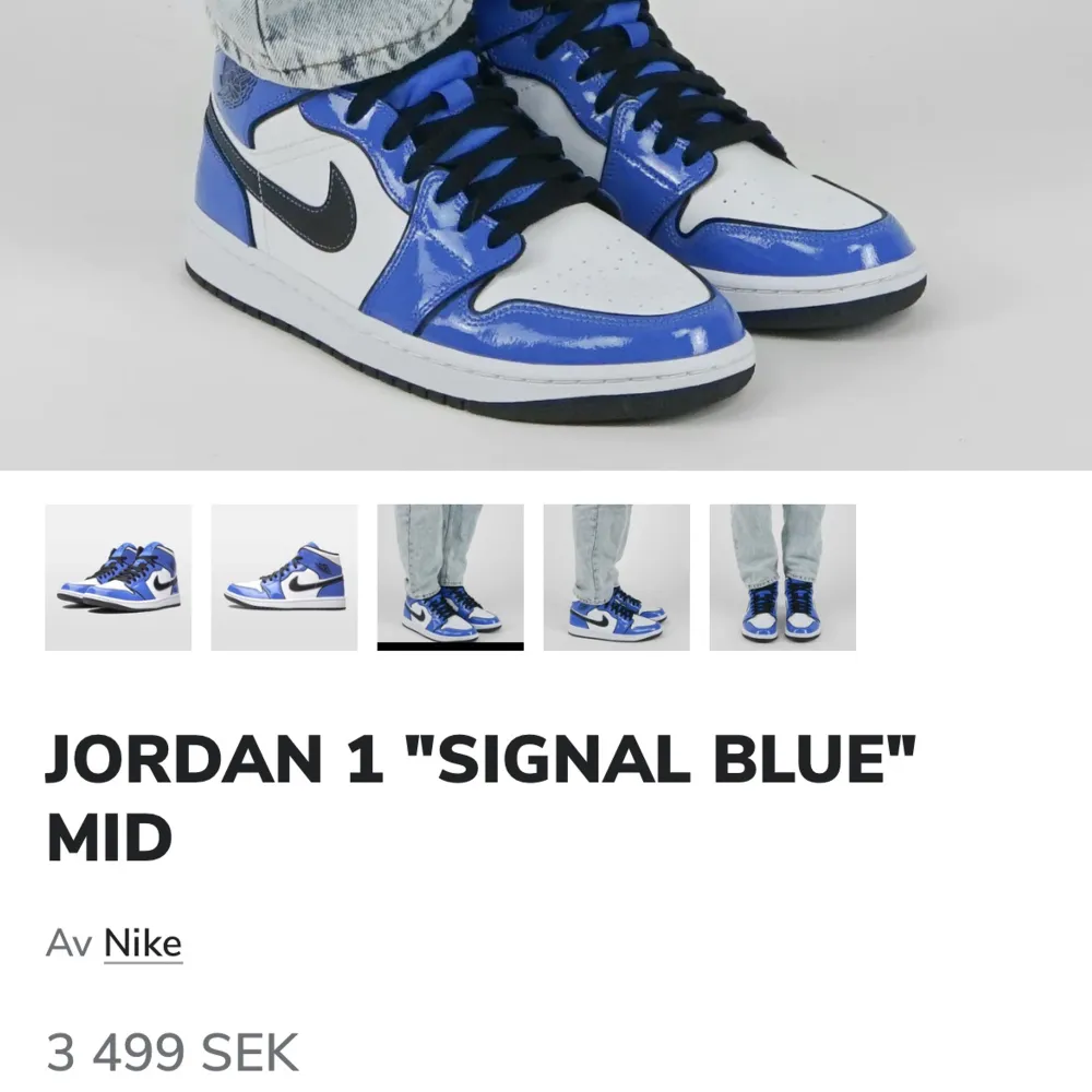 Säljer nu mina Air Jordan 1 mid high signal blue, i ett bra skick. Ser nästan nya ut, förutom att de är liiite creasade framtill. Storlek 39, nypris över 3000kr! 💙  GRATIS FRAKT😍. Skor.