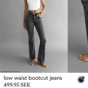 Säljer mina superfina grå low waist bootcut jeans från Gina.  Köptes i november förra året,  använda fåtal gånger så jeansen är i mycket bra skick!🩷 Nypris är 499kr och vid snabb affär kan ja tänka mig sänka priset!!