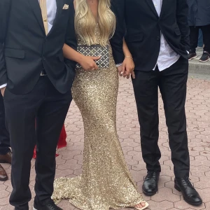 Balklänning  - Köpt på dressromlinne i Göteborg! Det fattas några paljetter då det dansades en del och släpet var långt😅 man kan lämna in hos skräddare om man vill fixa, även underklänningen är smutsig men inget som syns utåt! Nypris 5000 så skriv bud 