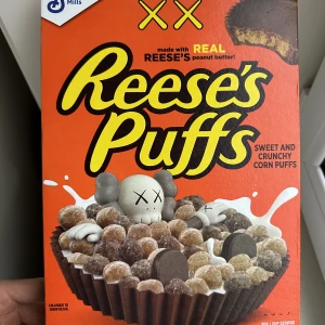 Reeses puffs x kaws  - Reeses puffs x kaws cereal box, flingorna följer ej med men det är en riktig cool rumsdekoration som är rare.