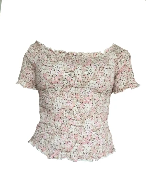 Blommig topp  - En fin rosablomming topp, off shoulder 