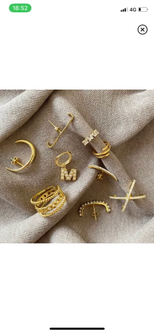 Äkta guld smycken - Örhängen, earcuffs & 1 ring. Styckpris men erbjuder paketpris! Äkta guldplätering i 24k, använder själv likadana dagligen.