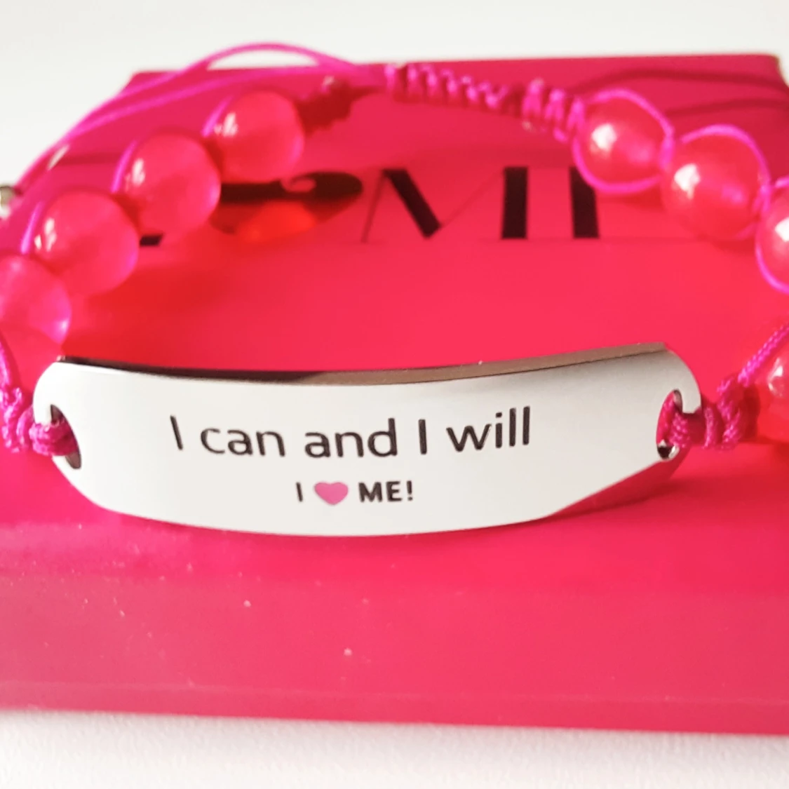 I can and I will, motivational bracelet with gemstones and engraved stainless steel
