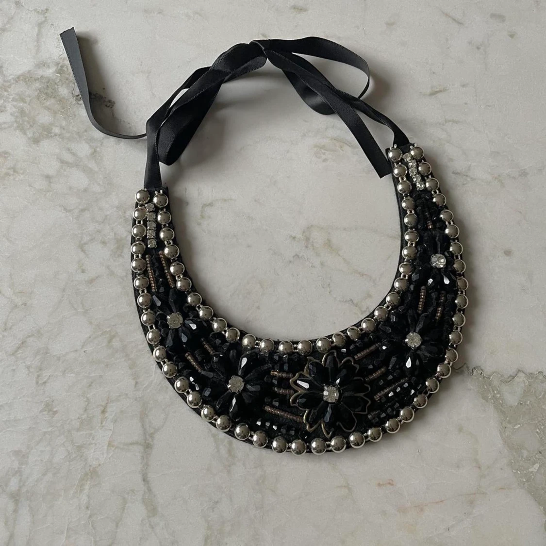 Black Beaded Bib Necklace - 90