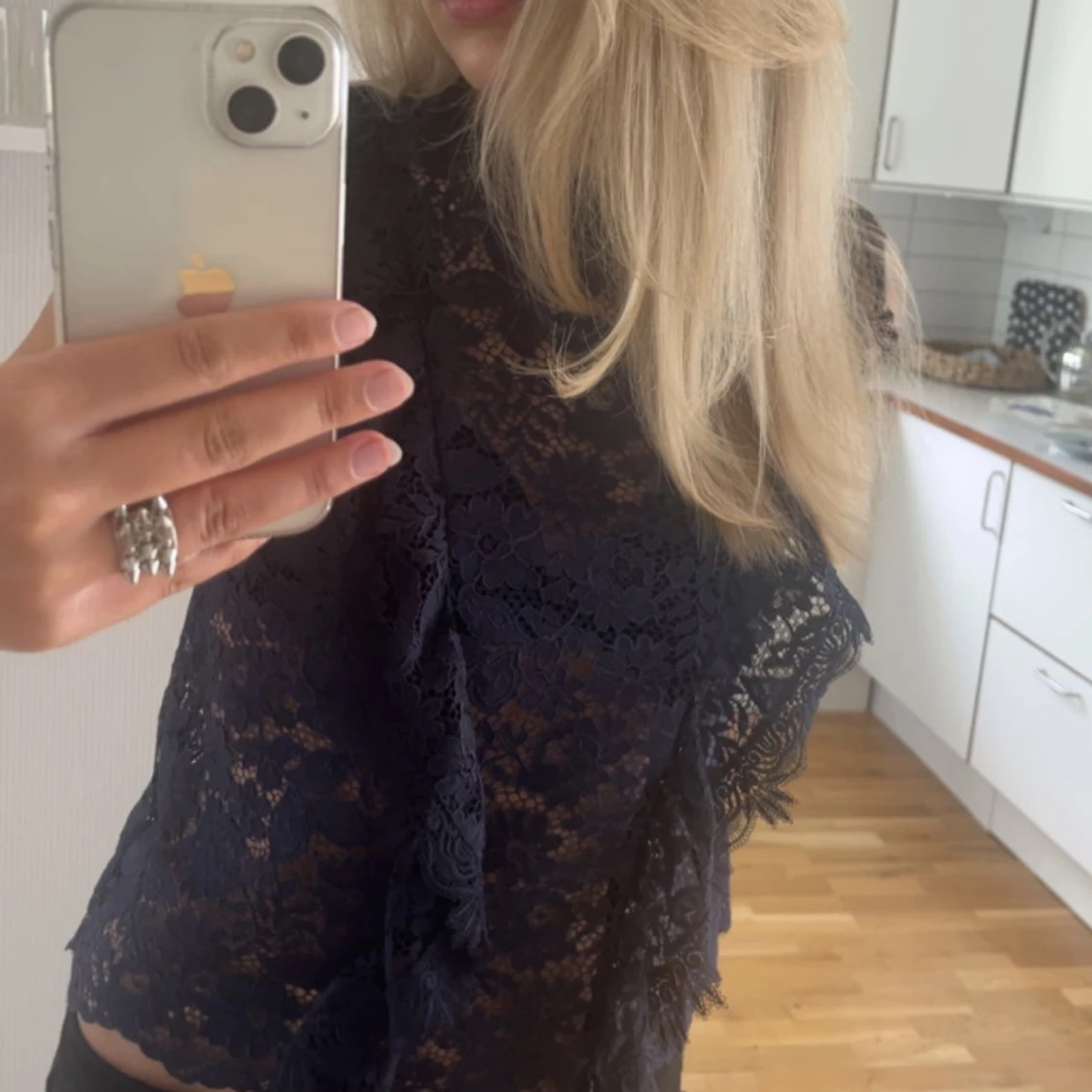 Marinblå spetstopp - 90