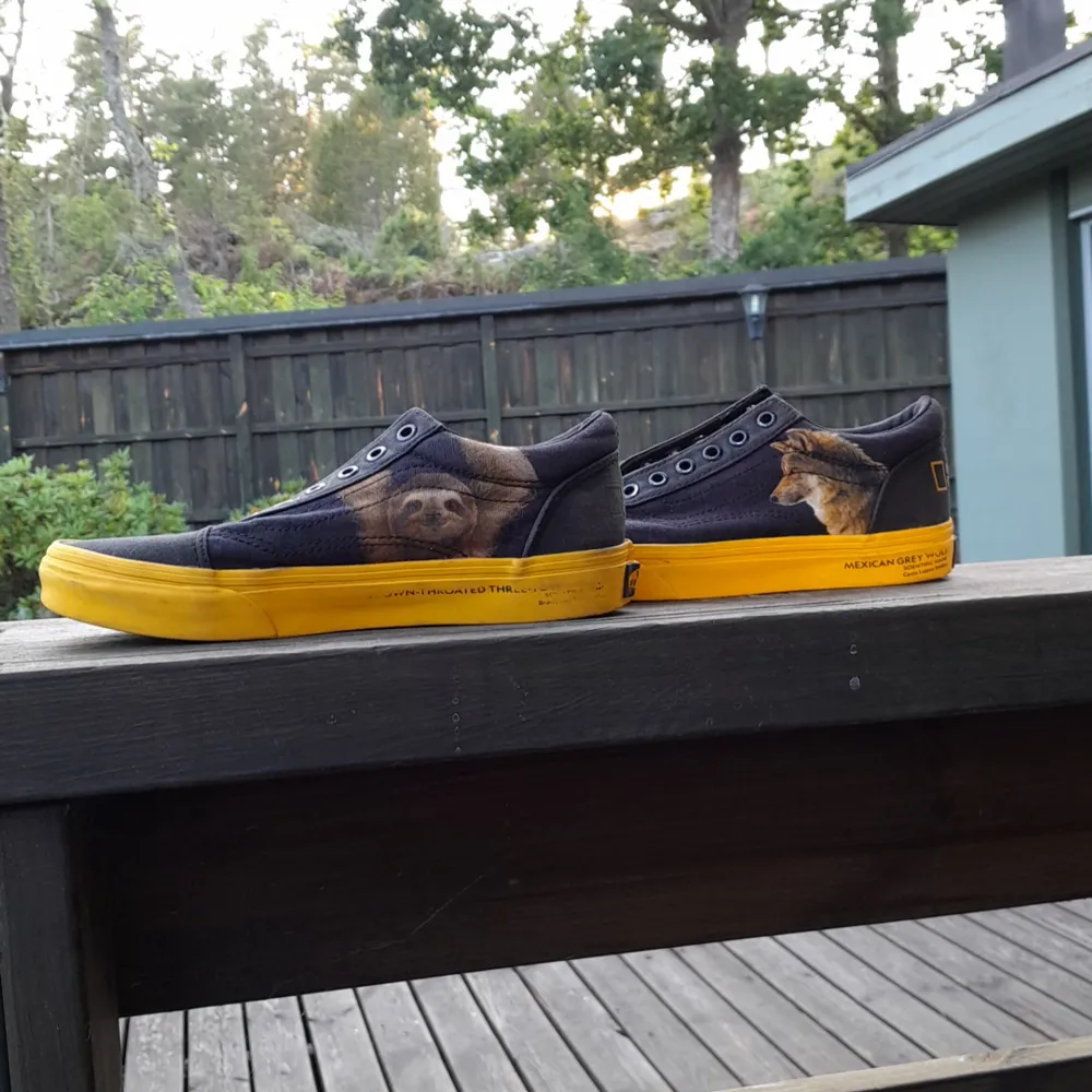 Hej! Jag säljer mina Vans x national geographic old skool skor. Skick 6/10. Snören med skickas.Storlek 34. Skor.