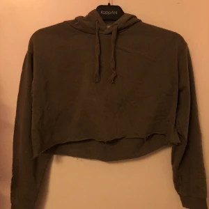Hoodie - Grå/grön croppad hoodie. Köpt begagnad. Okej skick. Köparen står för frakten.