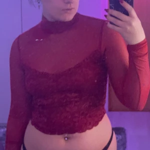 Top i mesh och spets - Säljer en jätte söt typ fest top som har mesh på armar och runt halsen å så fin till typ jul! Dubbel tyg på runt byst och mage så man inte ser igenom eller behöver bh. 