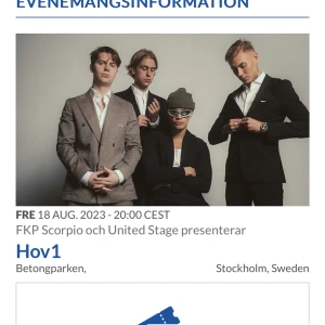 HOV1 BILJETTER 18e  - Hej, säljer två biljetter av hov1 i Stockholms arena den 18e. Priset är 1240. 
