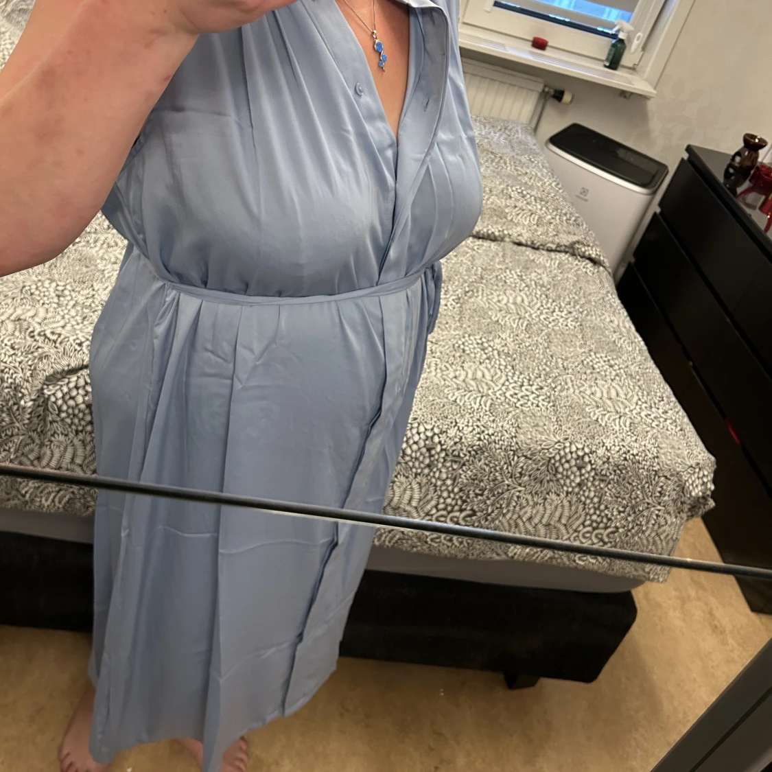 Satin ljusblå maxiklänning ny XXL - 90