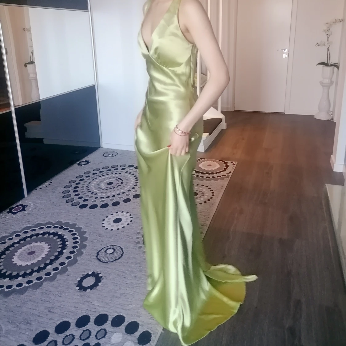 Väldigt fin grön silk klänning! 