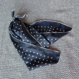 Scarf Ralph Lauren - Marinblå prickig scarf från Ralph Lauren. Köpt i London för ett par år sedan. Har haft den knuten och därav är den öite skrynklig. Detta går att ånga bort (osäker om materialet tåler strykning).