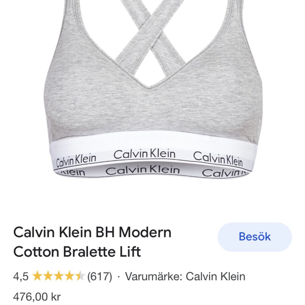 Grå Calvin Klein Bh köpt för 476kr säljs för 250kr. Säljs pga jag gått upp i vikt och inte passar i den längre. Pris kan diskuteras!. Toppar.