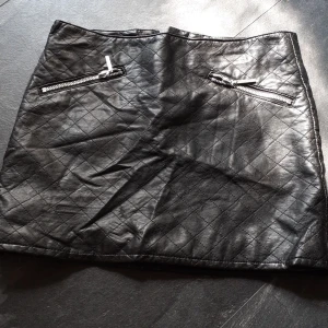 Kort "skinn"kjol - Kort "skinn"kjol, svart, lite diskret mönstrad med silvriga dragkedjedetaljer. 