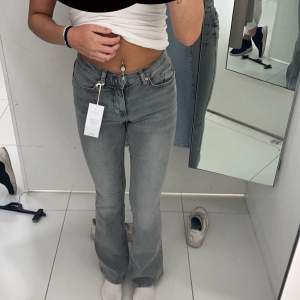 Gråa Lågmidjande bocut jeans från  Gina tricot i storlek 32. Helt nya andvänt nån gång, säljer då jag inte andvänder. Nypris 500