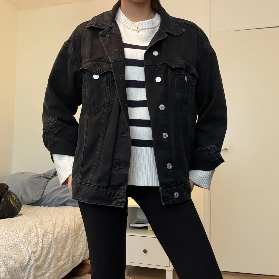 Oversized mörkgrå jeansjacka - 90