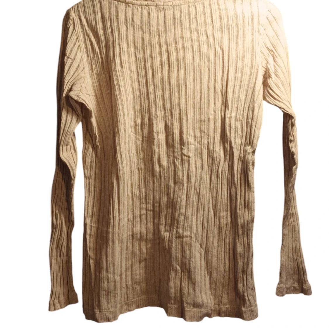 Beige ribbad långärmad tröja - 90