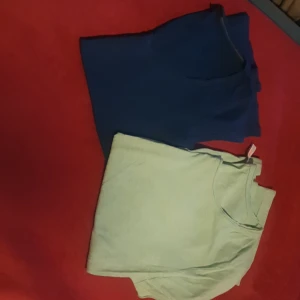 Två t-shirts i blått och ljusgrön - Säljer två enkla t-shirts i blått och ljusgrön. Perfekta för vardagsbruk med normal passform och korta ärmar. De är gjorda i mjukt bomullsmaterial som är skönt mot huden. Passar bra till både jeans och shorts för en avslappnad look. Den mörka är L och den ljusa i XL