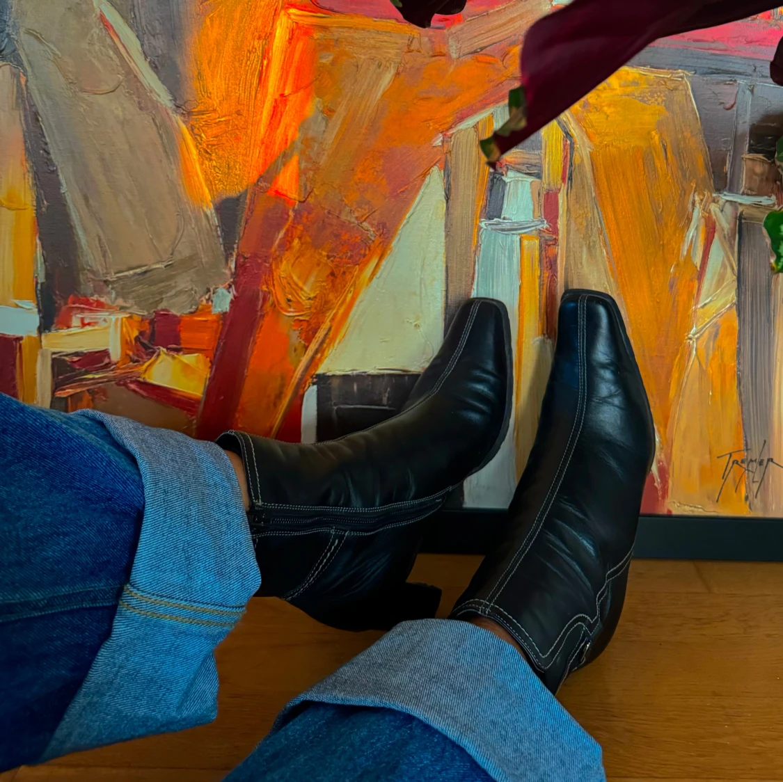 Svarta skinnstövletter med klack - 92