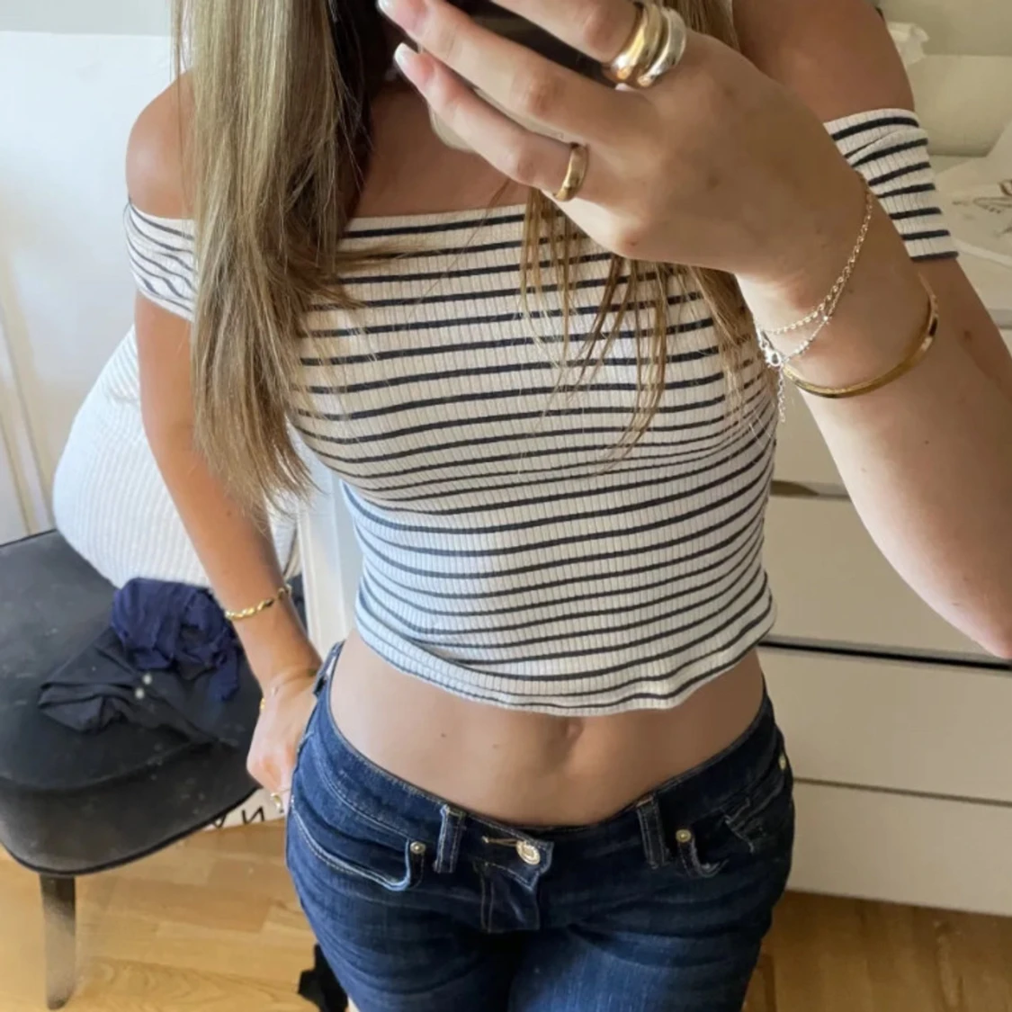 Randig offshoulder topp - 90