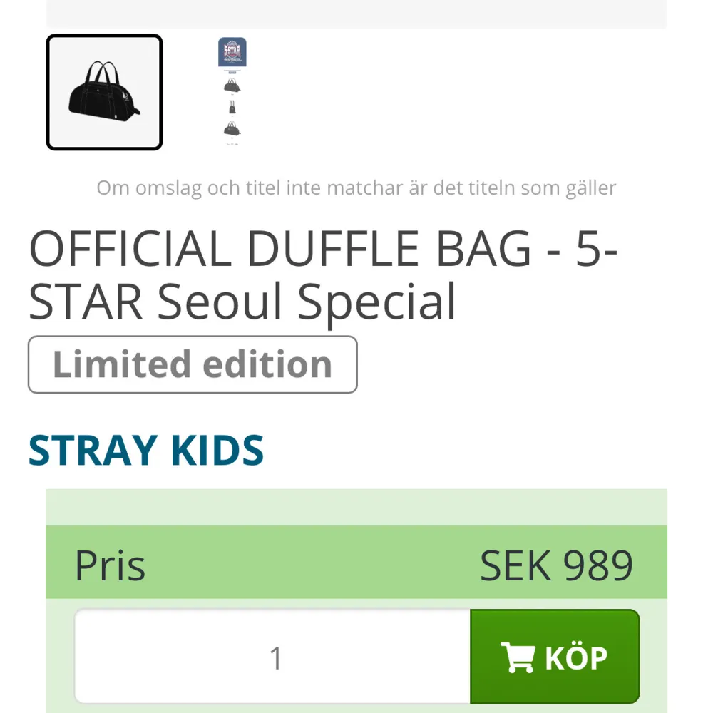 ‼️Kontakta innan köp då denna även finns på min Vinted‼️ Stray Kids 5-Star Seoul duffle bag! Köptes för 989 kr på iMusic, har lite mindre missfärgningar och har använts men i helt ok skick! Säljer för 500 kr, tar bara köp nu 🫶🏽. Övrigt.