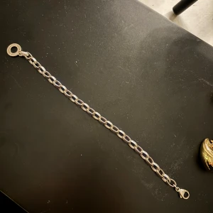 Silverfärgat armband från Thomas Sabo - Elegant silverfärgat armband från Thomas Sabo med en kedjedesign. Armbandet har en rund detalj med ingraverad text. Fint skick!!