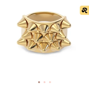 Guldfärgad ring med nitar - Säljer min guldig edblad ring med nitar. Den är i mycket bra skick och storlek 17,5/M. Kan tänka mig att sänka priset vid snabb försäljning 