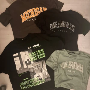 4-pack T-shirts  - Säljer 4 stycken T-shirts från SHEIN. Alla är storlek xs förutom den i vänstra hörnet. De 2 till vänster är oversized och därför passar även som M och kanske L. Den gröna sitter mer tajt. Om du vill köpa endast 1, 2 eller 3 så kan vi diskutera priset