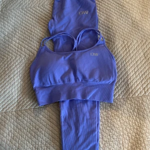 Lila ribbad träningstopp och leggings från ICANIWILL - Säljer ett set ”Seamless Violet” ribbad träningstopp och matchande leggings från ICANIWILL. Toppen har smala axelband och en bekväm passform. Perfekt för träning och aktiva dagar.