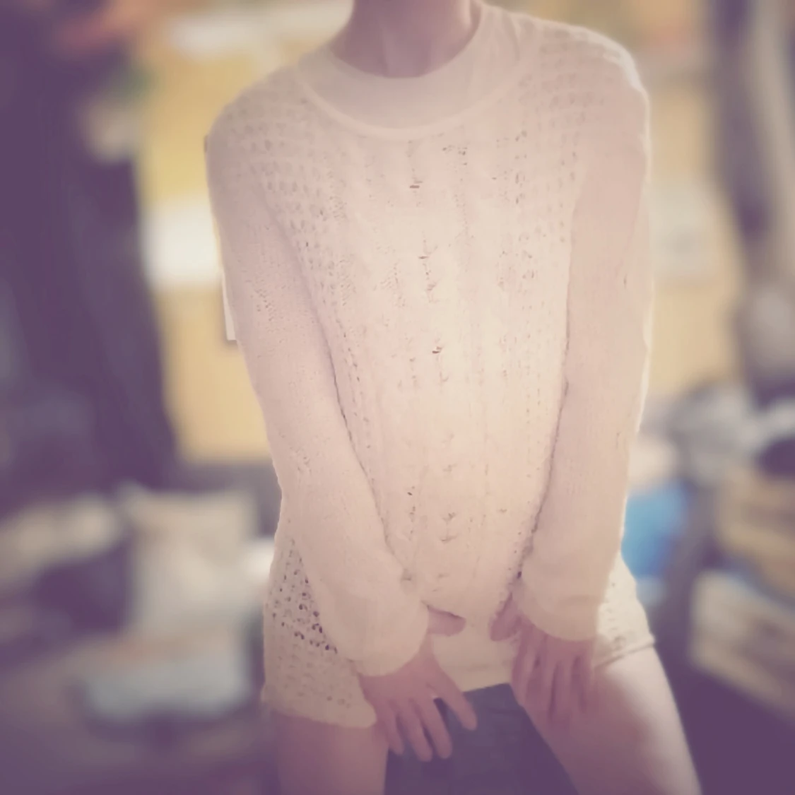 Super mysig och stilren Vit stickad lång tröja  - 3