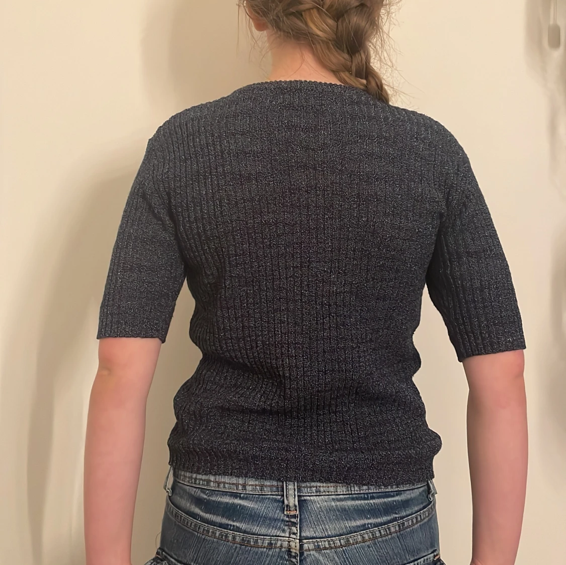 Mörkblå ribbad tröja - 90