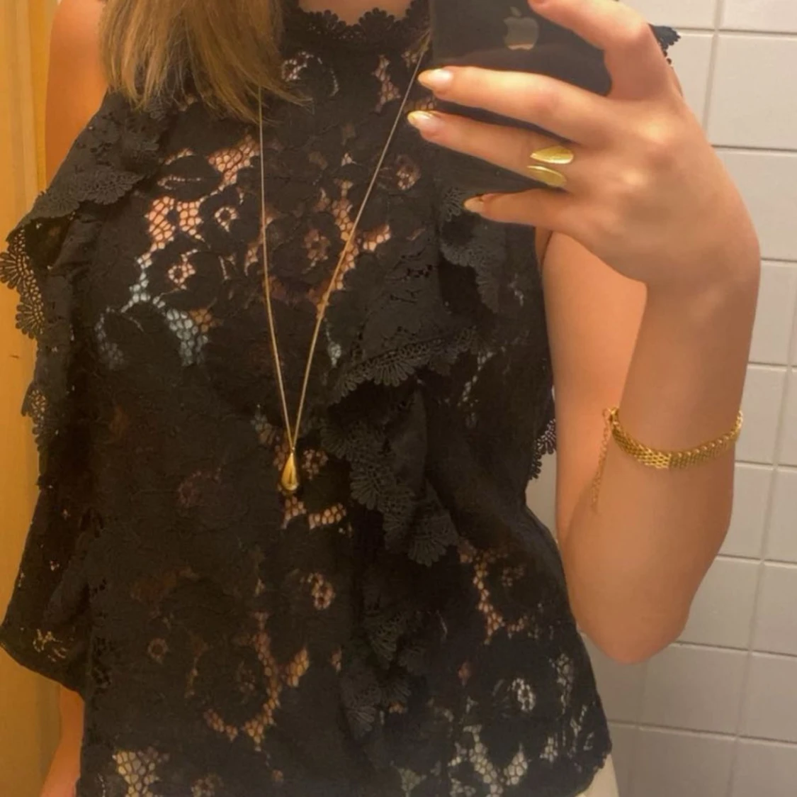 Svart spetsblus - 90
